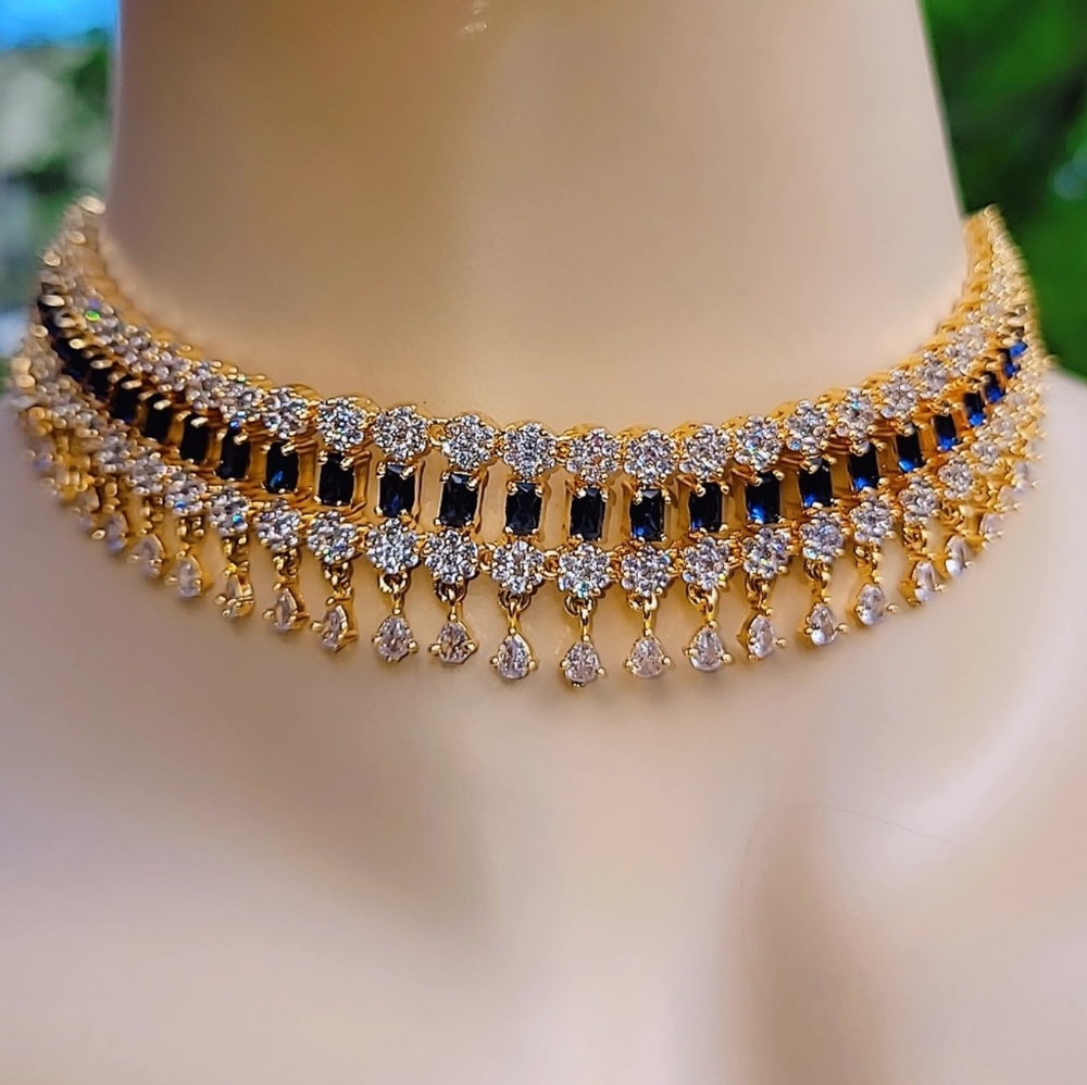 Gold Shappier Cz Diamond necklace earrings set